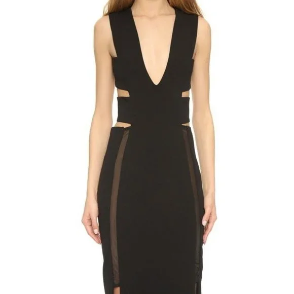 Solace London Plunging Black Gown with Cut Outs - Picture 2 of 14